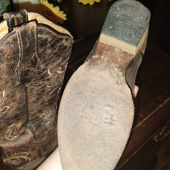 Circle G Dragonfly Embroidered Cowgirl Western Cowboy Boots Lace Brown - Picture 12 of 12